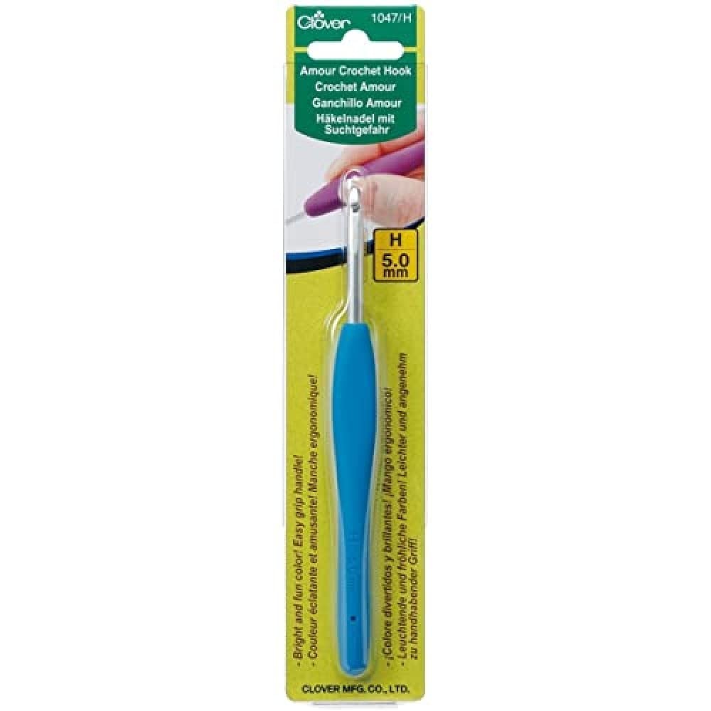 Clover Amour 5.00Mm H Crochet Hook Easy Grip Comfort Deep Blue Color Coded