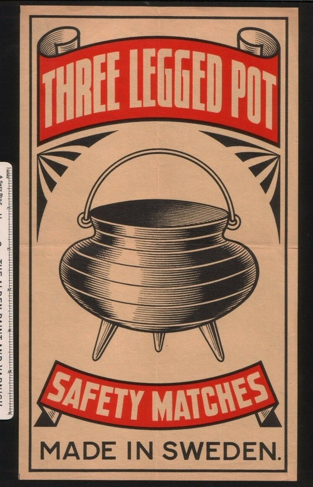 Match box label Sweden extra Large Packet size Three Legged pot   #771a