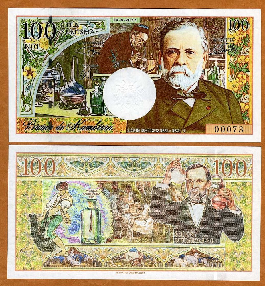 Kamberra, 100 Numismas, 2022, UNC Louis Pasteur, Commemorative Centennial
