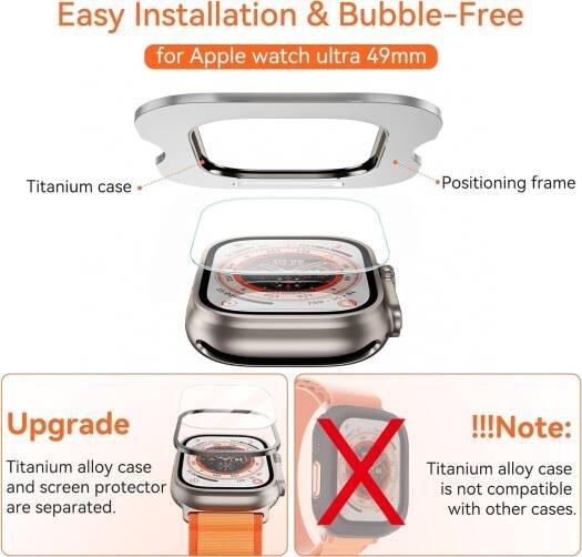 Silver Protective Case & 2 screen protector for Apple Watch 49mm Ultra 3/2/1