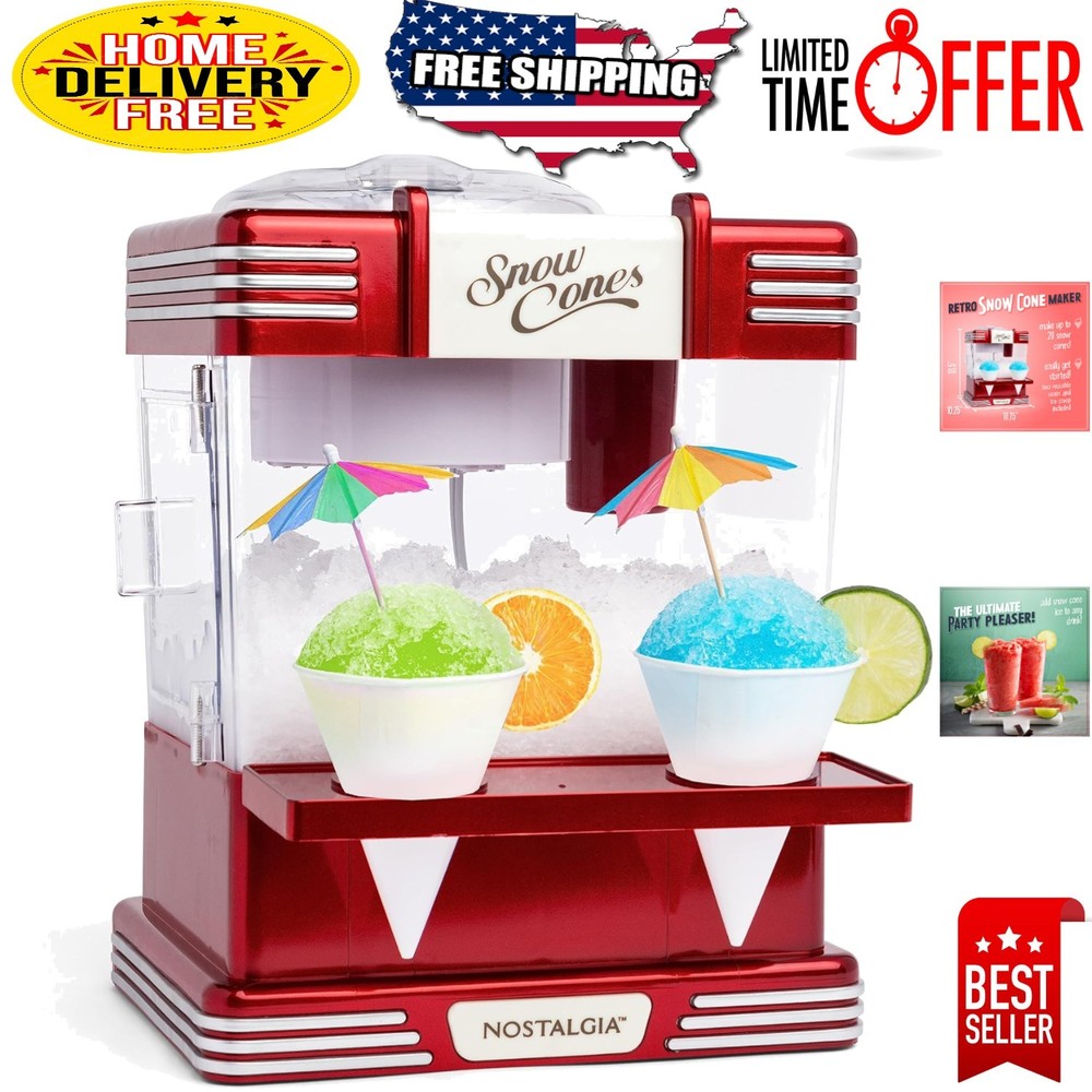 Compact Retro Ice Shaver - Create 20 Delicious Snow Cones - Safe & Fun