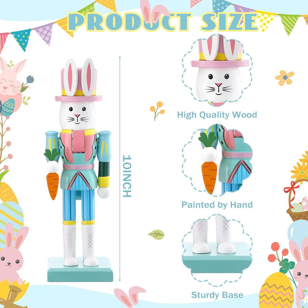 Easter Bunny Nutcracker 10 Inch Traditional Rabbit Wooden Nutcrackers Easter Dec