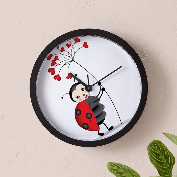CafePress Ladybug With Heart Tree 10" Wall Clock (1266283209)