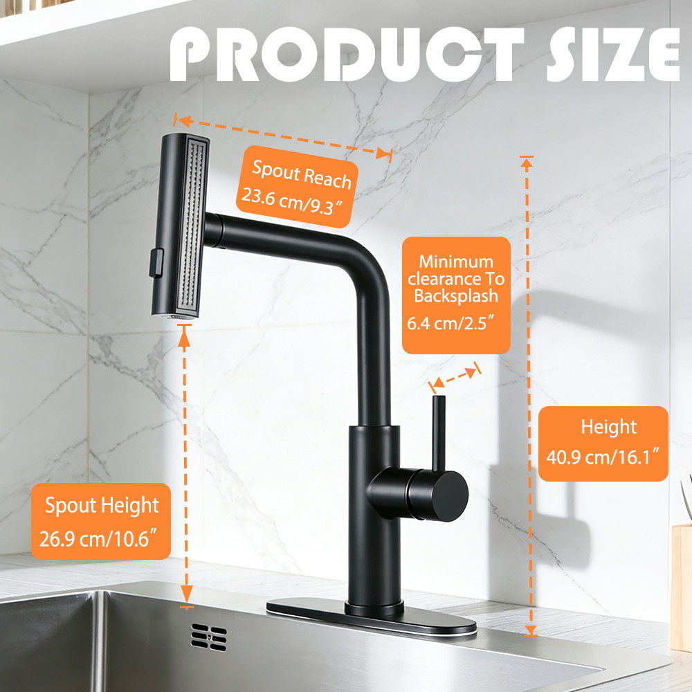 Waterfall Kitchen Faucet with 3-in-1 Pull-Down Sprayer (Sweep/Stream/Waterfall)