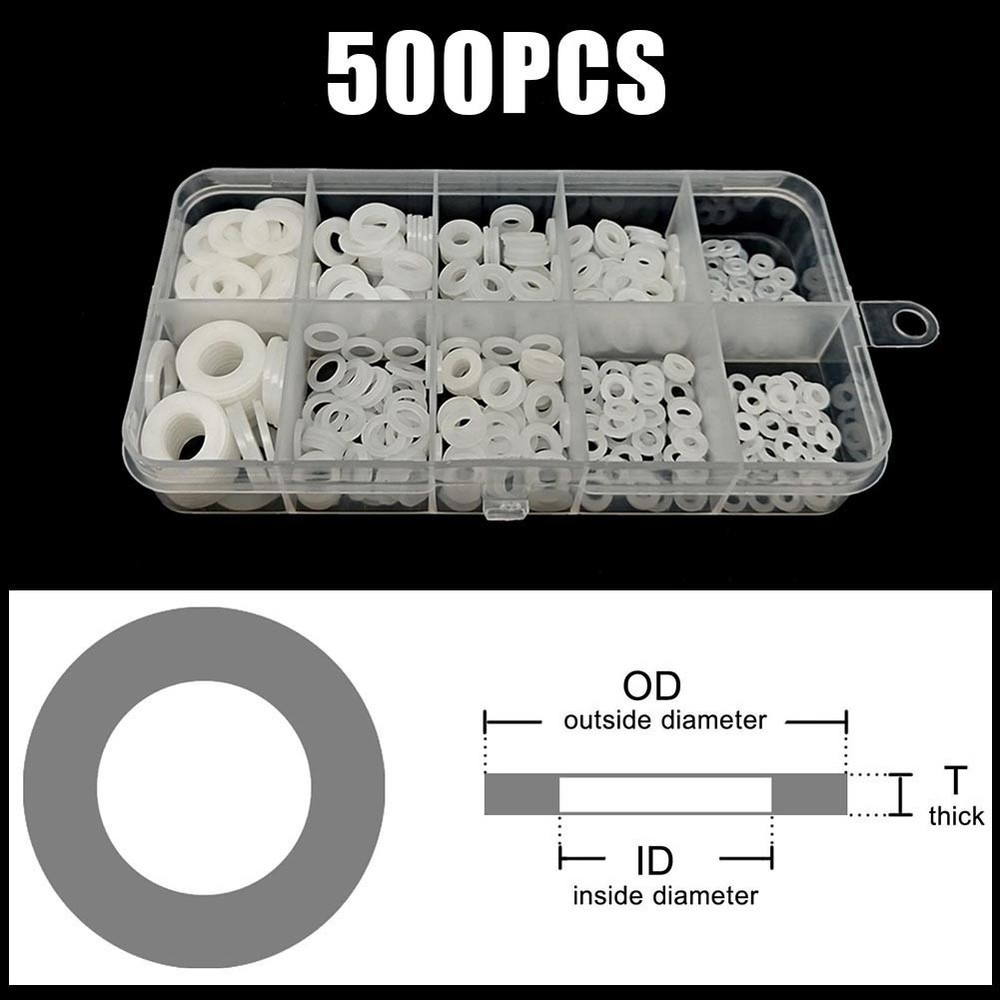 White Nylon Washer Assortment 500PCS Bagged Pack for Various Applications