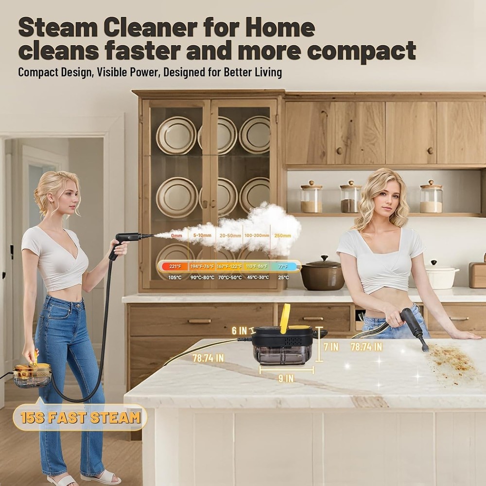 Multi-Surface Steam Cleaner - 15 Piece Accessory Kit & 13.2 Ft Cleaning Radius