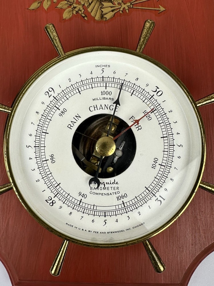 Vintage Airguide Barometer Nautical Ship Wheel Eagle Wall Decor WORKING USA