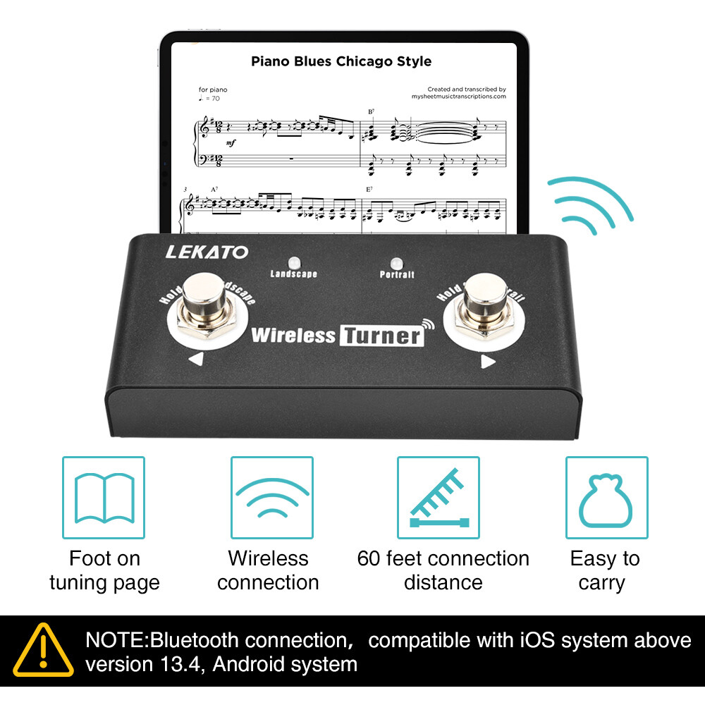 LEKATO Bluetooth Page Turner Pedal Music Software Flip Pages Android IOS System