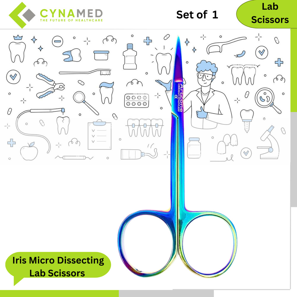 Cynamed Stainless Steel Iris Micro Dissecting Lab Scissors with Multi Color 5in.