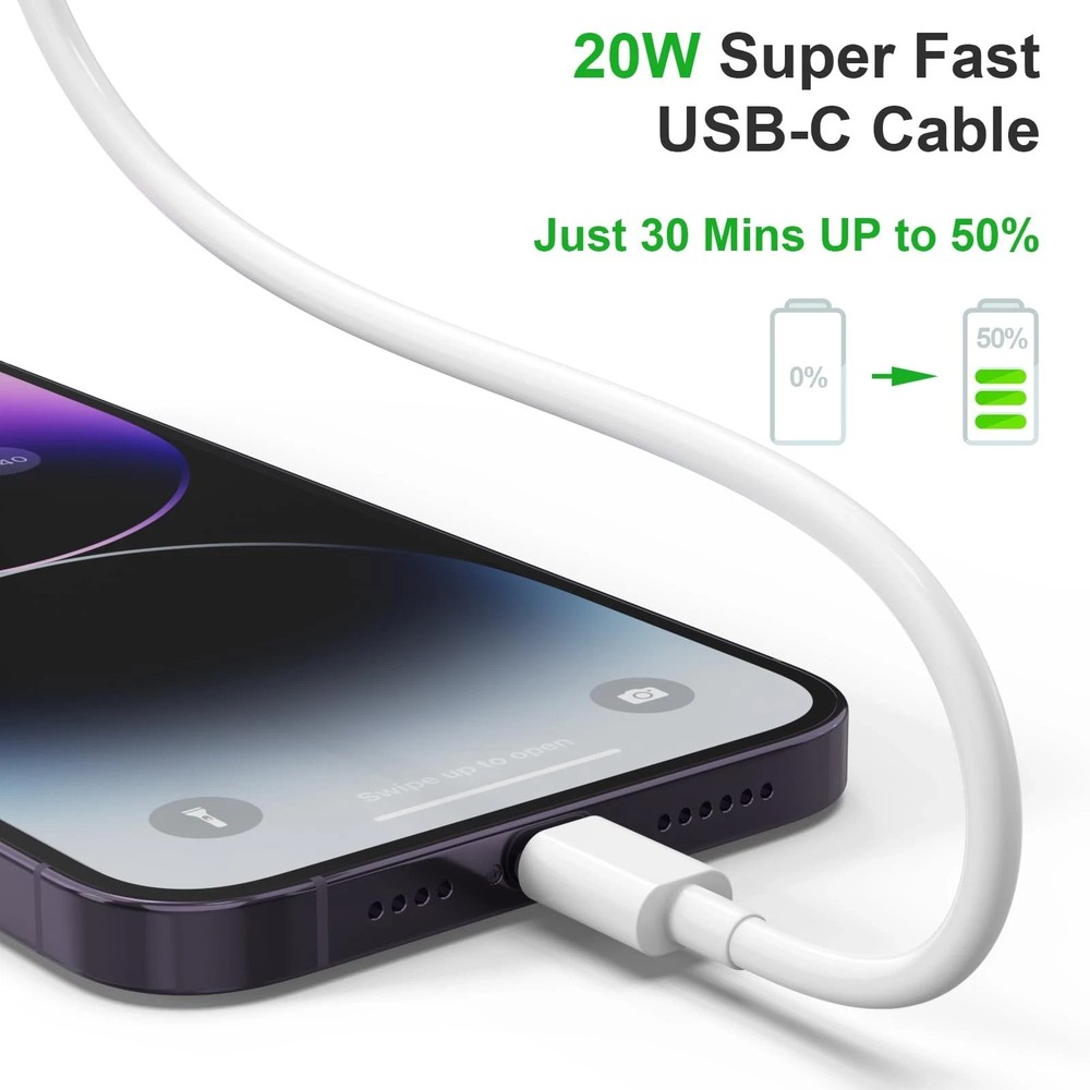5-Lot 1M Type-C to iPhone Fast Charging Cable for iPhone 14 13 Pro Max White