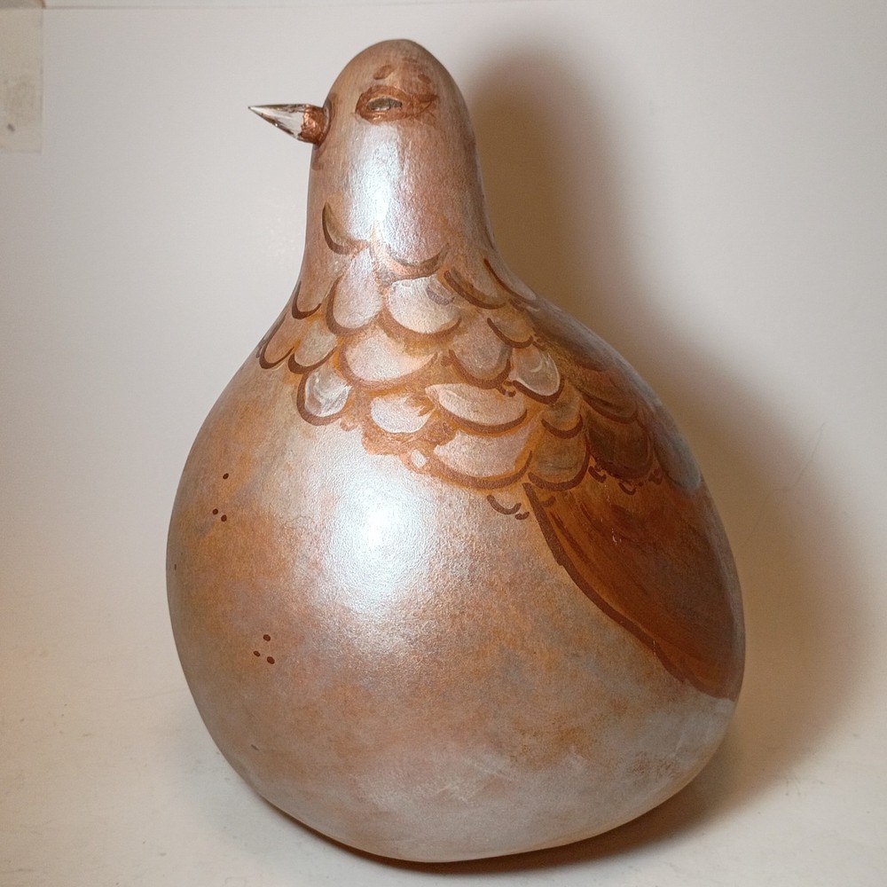 Large Hand Painted Gourd Bird Signed Handmade 11.5"