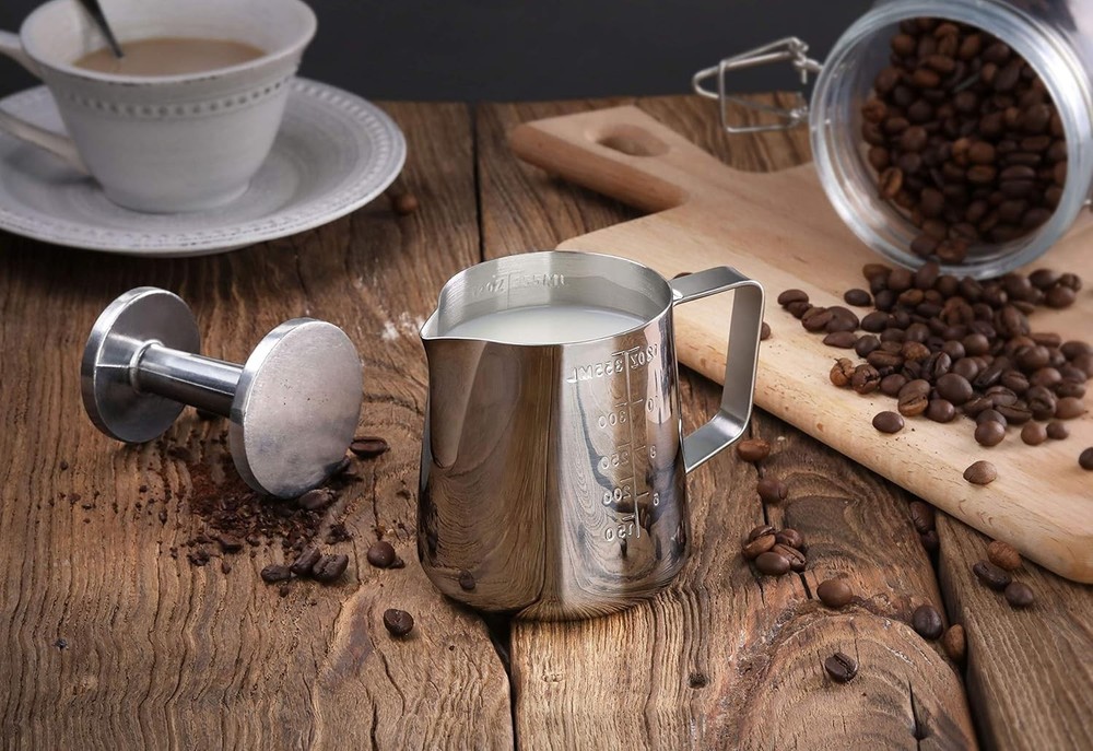 Precision Pouring 12-Ounce Frothing Pitcher & Tamper Set - Coffee Essentials