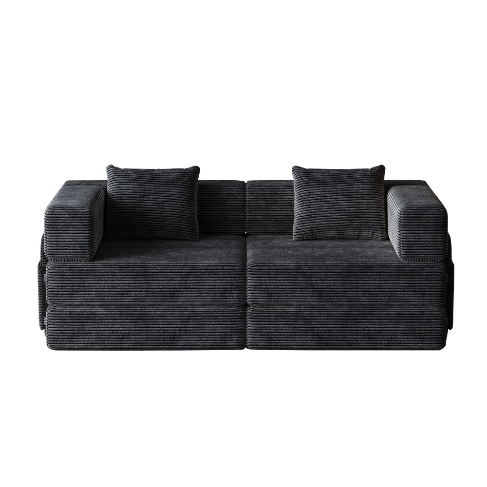 4-Seat Foldable Sofa Bed w/ Storage Pockets & Cushions, Black Fabric