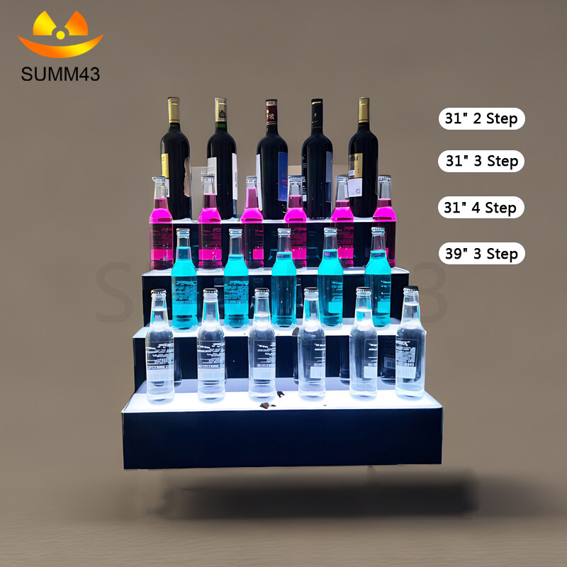31"/39” 2/3/4 Step LED Lighted Liquor Bottle Display Shelf Bar Back Stand