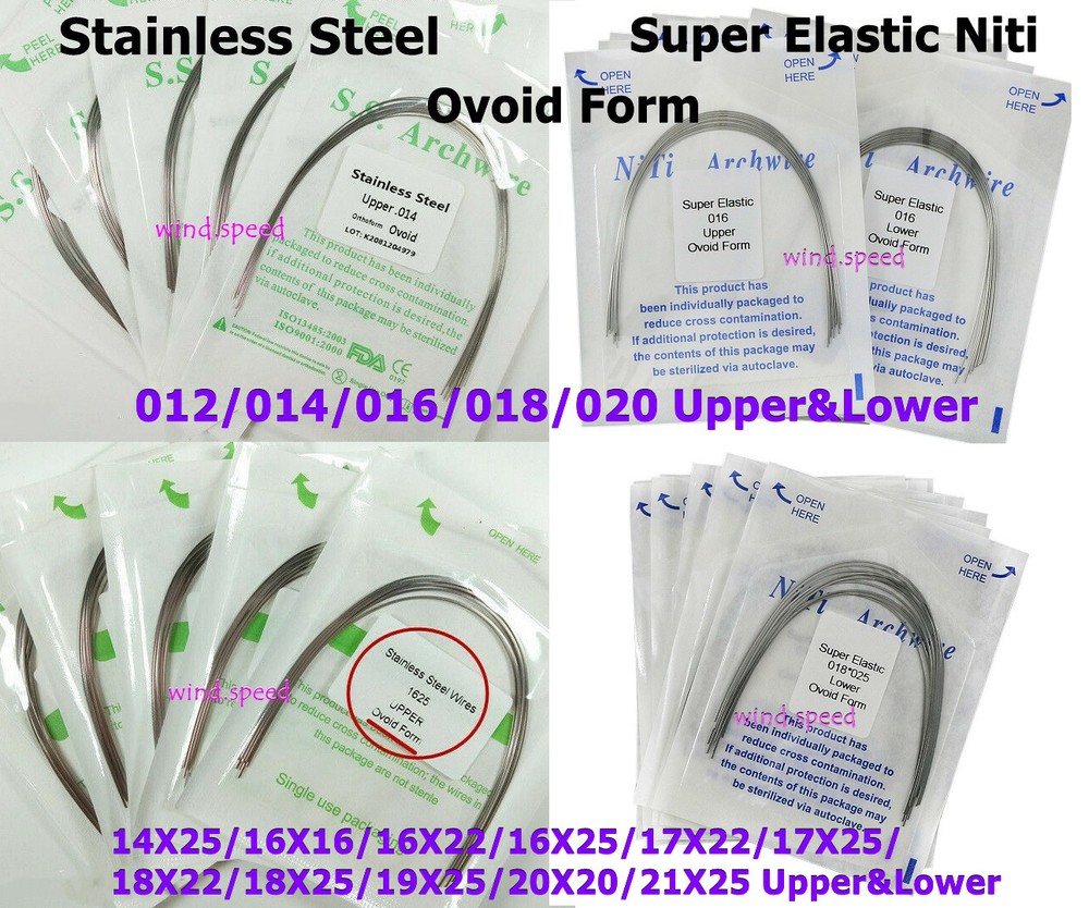 10pack Dental Ortho Arch Wire Super Elastic Niti/SS Round Rectangular Ovoid Form