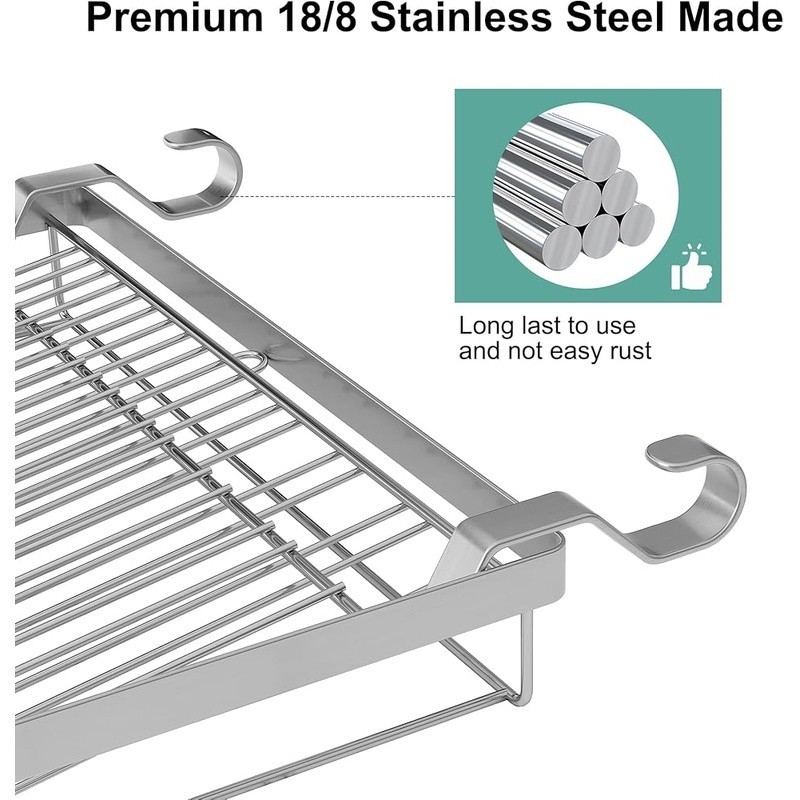 Stainless Steel Dish Drying Rack Wall Mount Space Saving Drainboard Hooks New