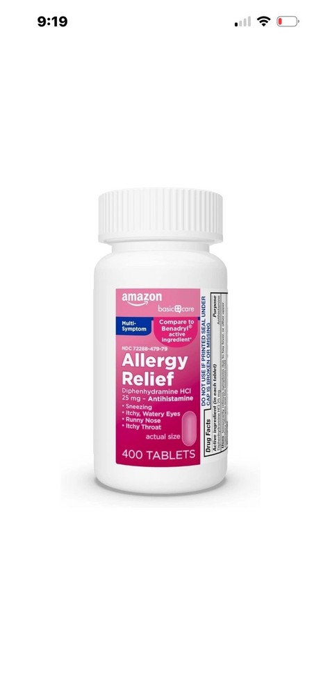 Amazon Basic Care Complete Allergy Relief, Diphenhydramine 400 Count, Pink