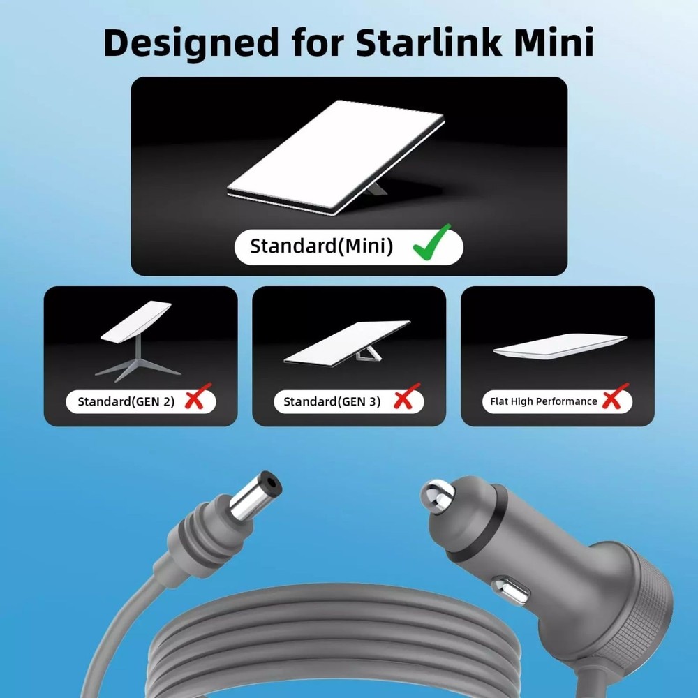 1* For Starlink Mini Power Cable Cigarette Lighter Adapter Vehicle Compatibility