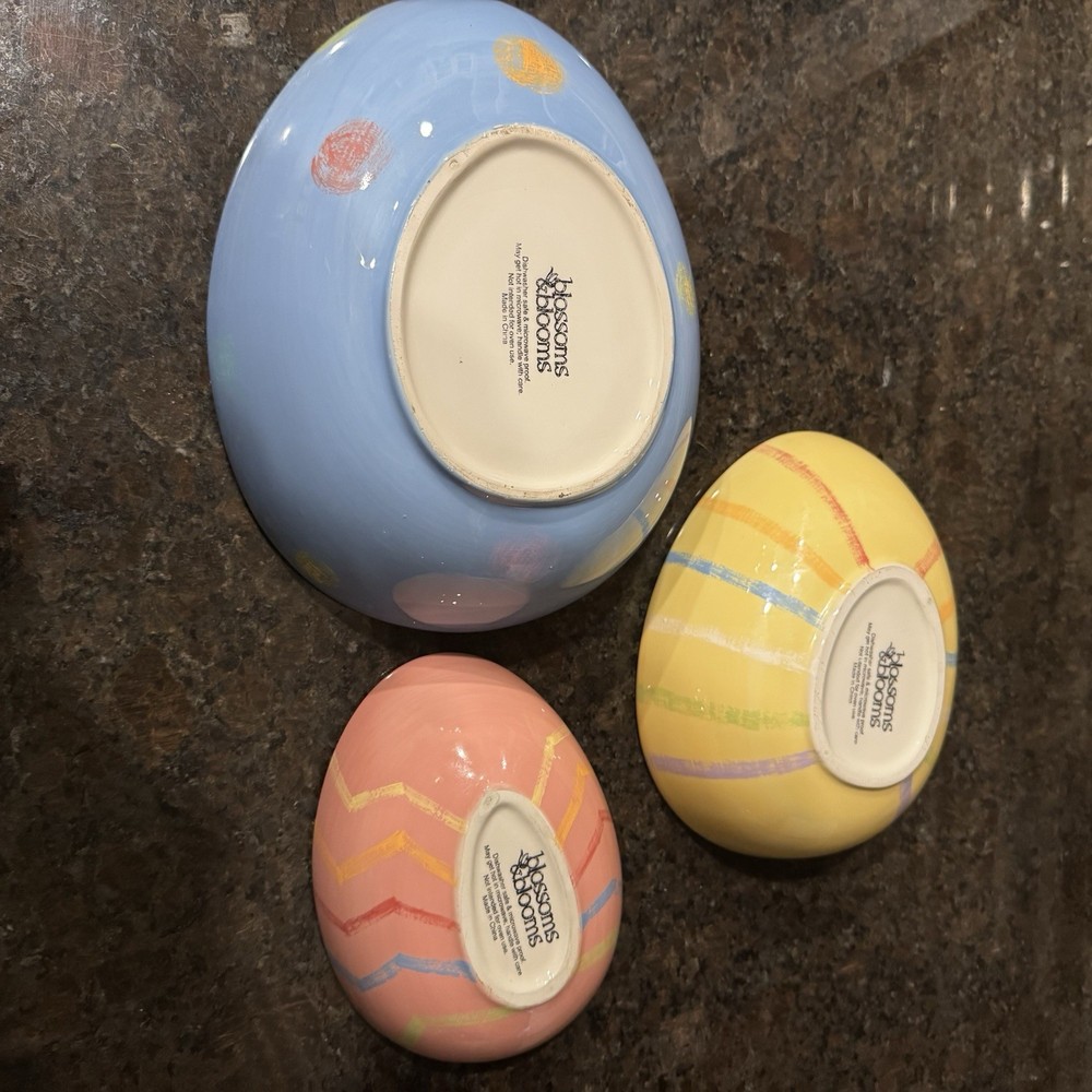 Blossoms & blooms Ceramic Easter Eggs Nesting Bowls Set Of 3 Multicolor Serving