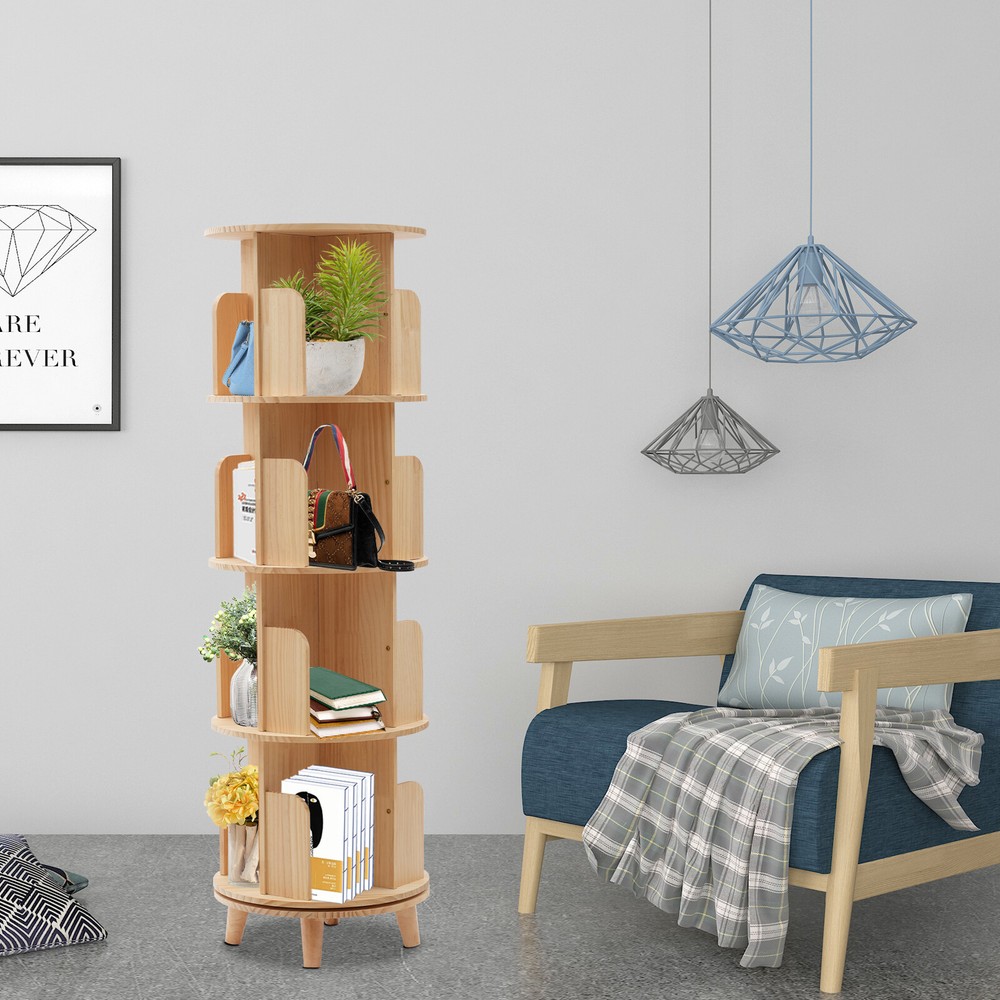 4 Tier Rotating Bookshelf Organizer Floor Standing Storage Shelf Display Rack US