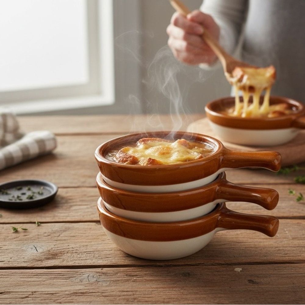Elegant Brown Ceramic Soup Bowls Set of Four stackable