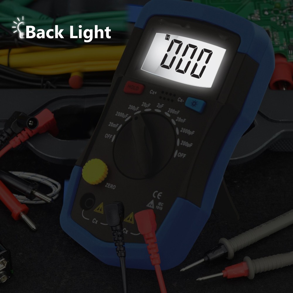 Digital Capacitance Meter Capacitor Tester 2000C 200pF-20mF Handheld Multimeter