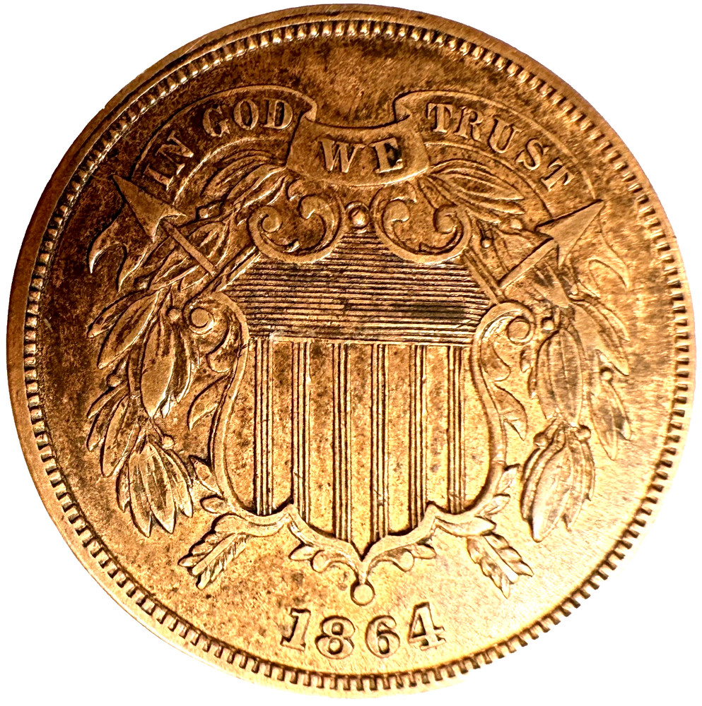 1864 2 Cent Piece Large Motto Choice BU