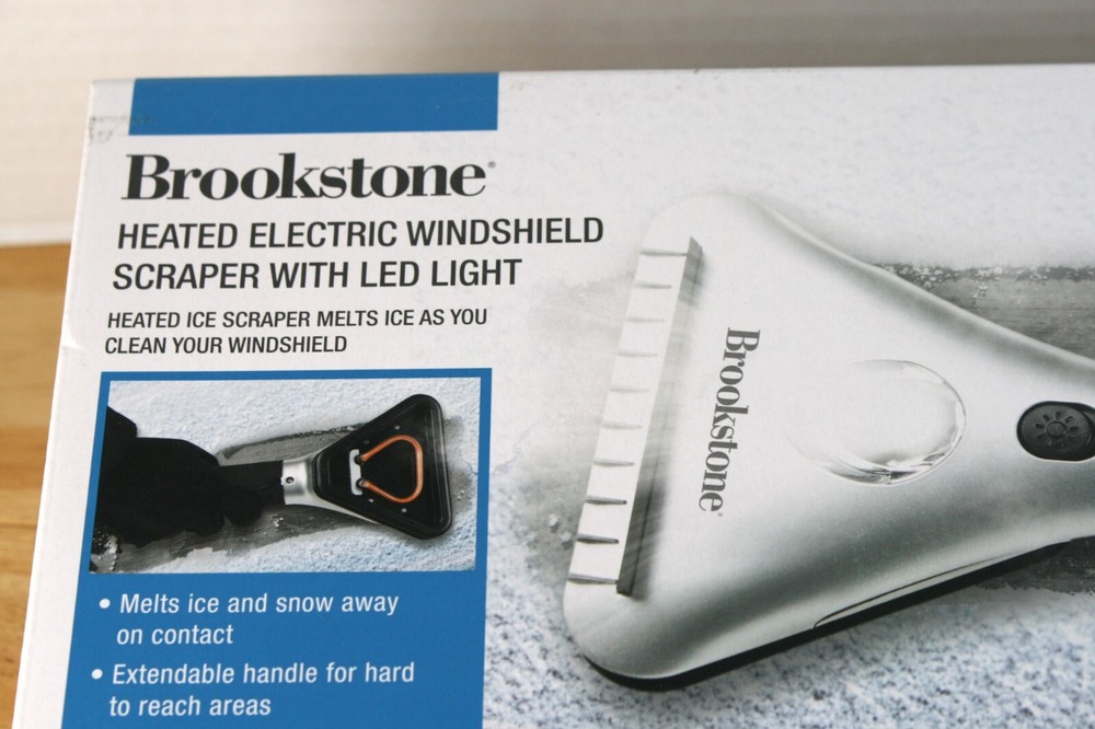 Brookstone Heated Electric Windshield Scraper with LED Light - Snow Ice ~ SEALED
