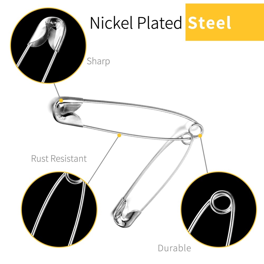 XKDOUS Safety Pins 150 Pcs Assorted Sizes Silver Pins Bulk Small & Large Clothes