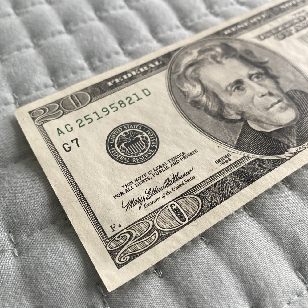 1996 $20 Obstruction Error Note - Unc SERIAL AG25295821D