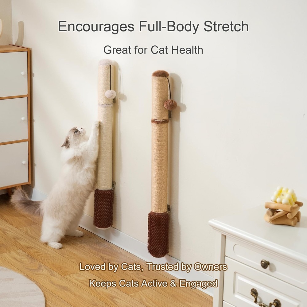 Wall Mounted Cat Scratcher, 34” Extra-Tall Vertical Sisal Scratching Post