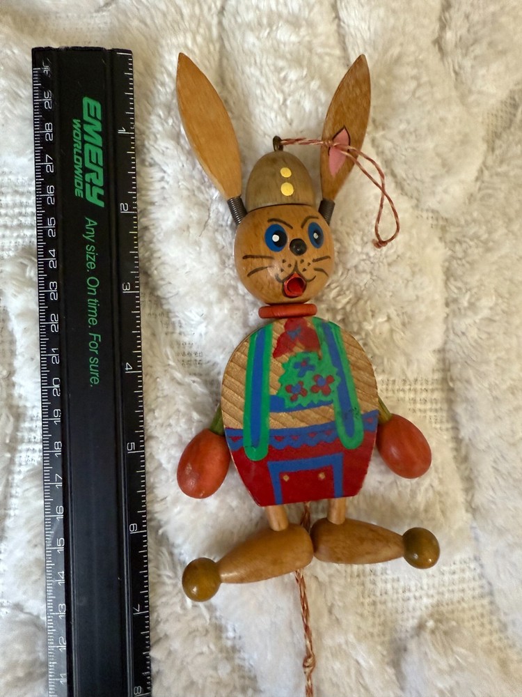 Vintage Austria Wooden Bunny Rabbit Easter Wood Pull String Toy