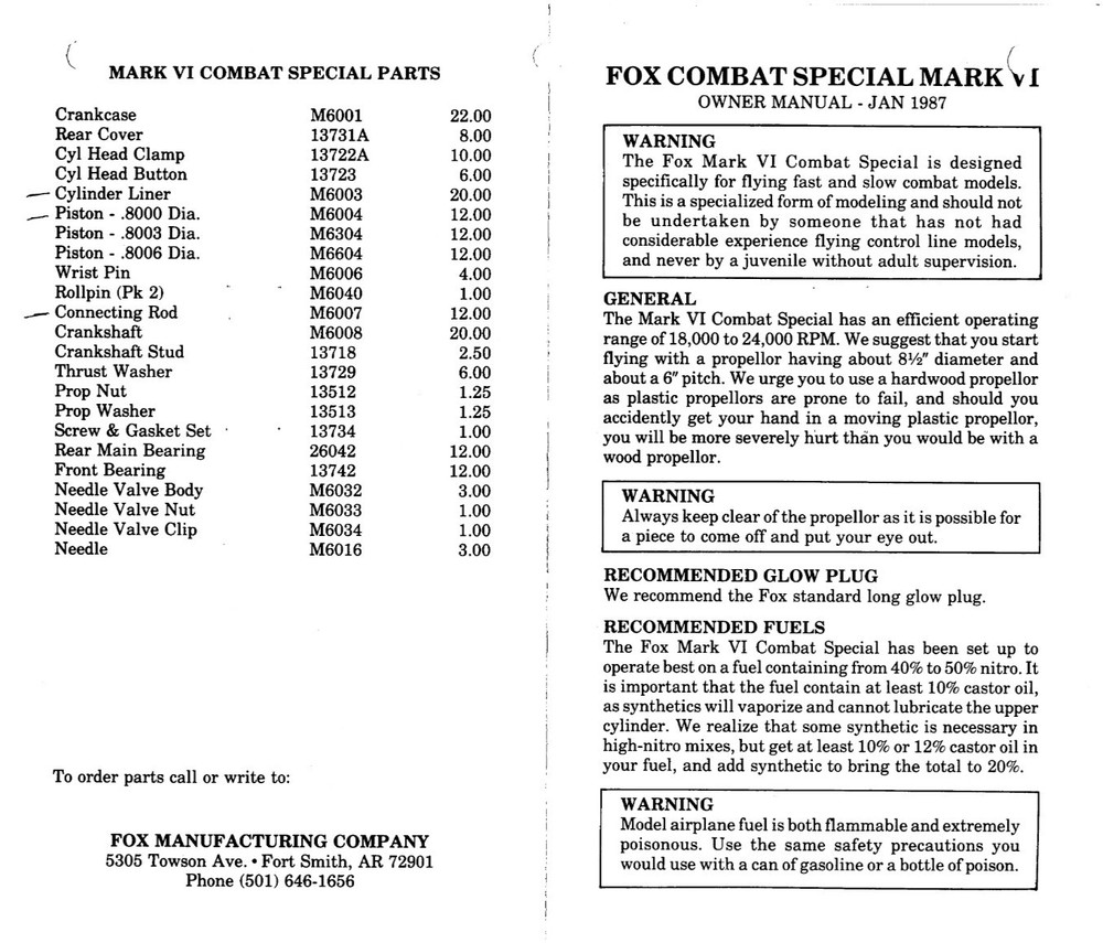 Vintage Model Airplane Engine Instructions