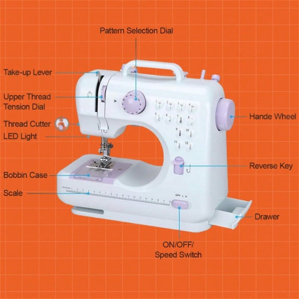 Mini Sewing Machine, Built-In 12-Needle Multi-Function Pedal Automatic-FGQA