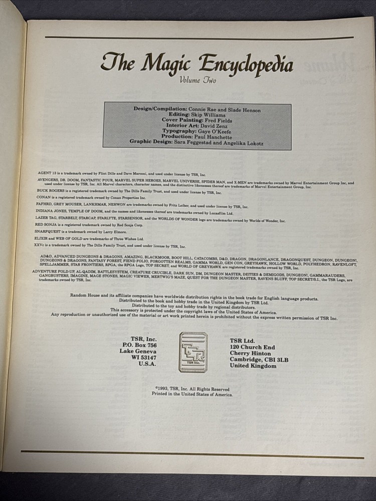 Advanced Dungeons & Dragons 2nd Edition: The Magic Encyclopedia Vol 2 TSR 9421