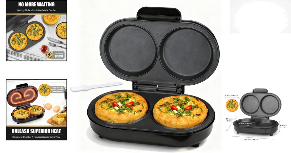 Electric Double Omelette Maker with Non-Stick Coating - Quick Breakfast Solution