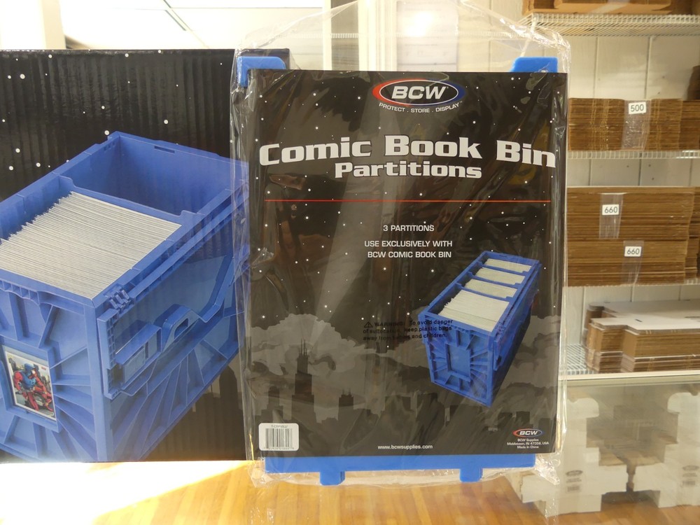 BCW Blue Short Comic Book Bin & Extra Partitions Bundle - 4 Partitions Total