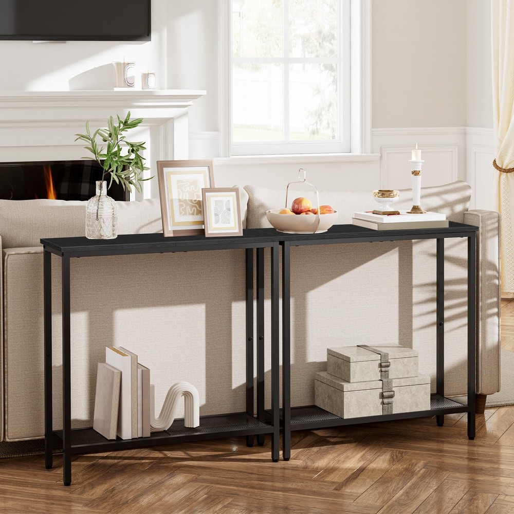 29.5" Narrow Console Table, Small Entryway Table with Shelf, 2 Tier Thin Sofa...