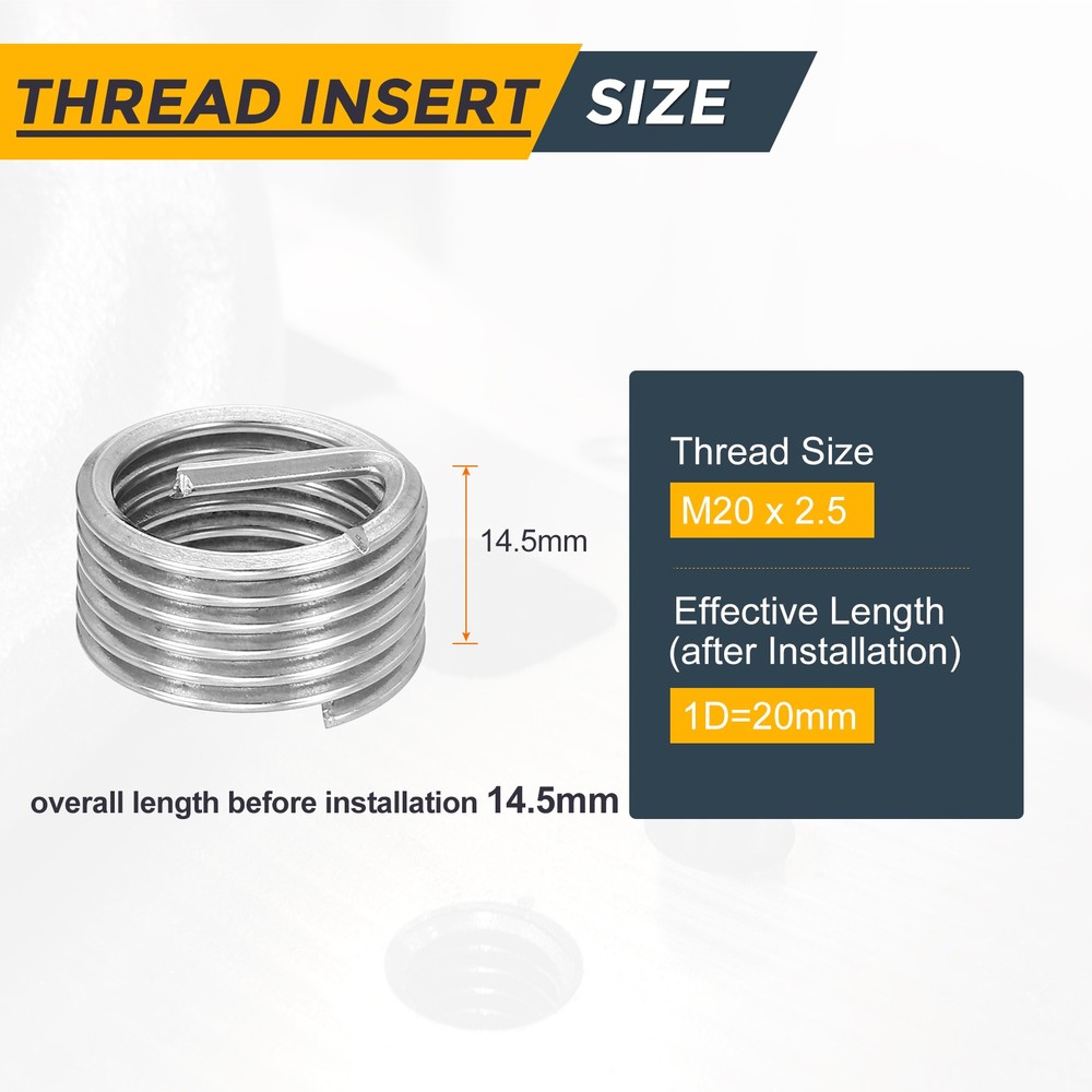 5pcs Wire Thread Inserts M20 x 2.5 x 1D Metric Helical Threaded Sleeve