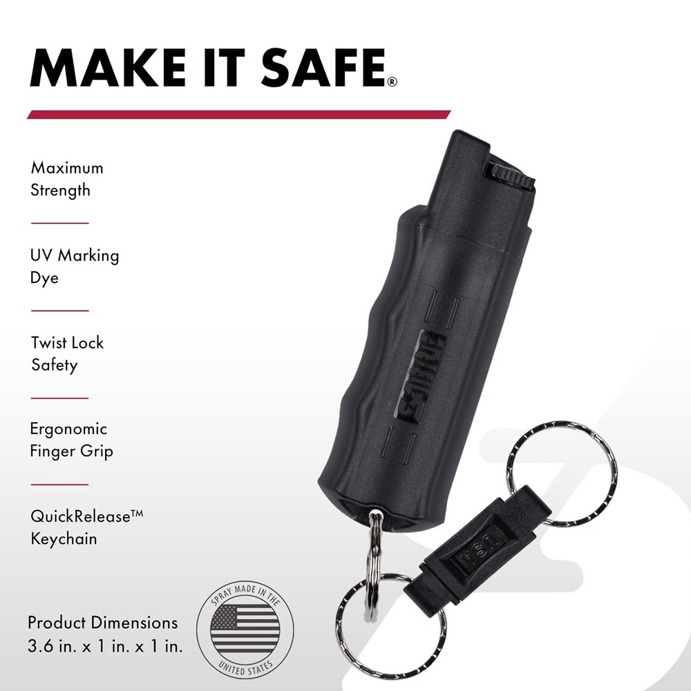 Sabre Pepper Spray with Quick Release Key Ring - 2 Pack - Black - UV Dye