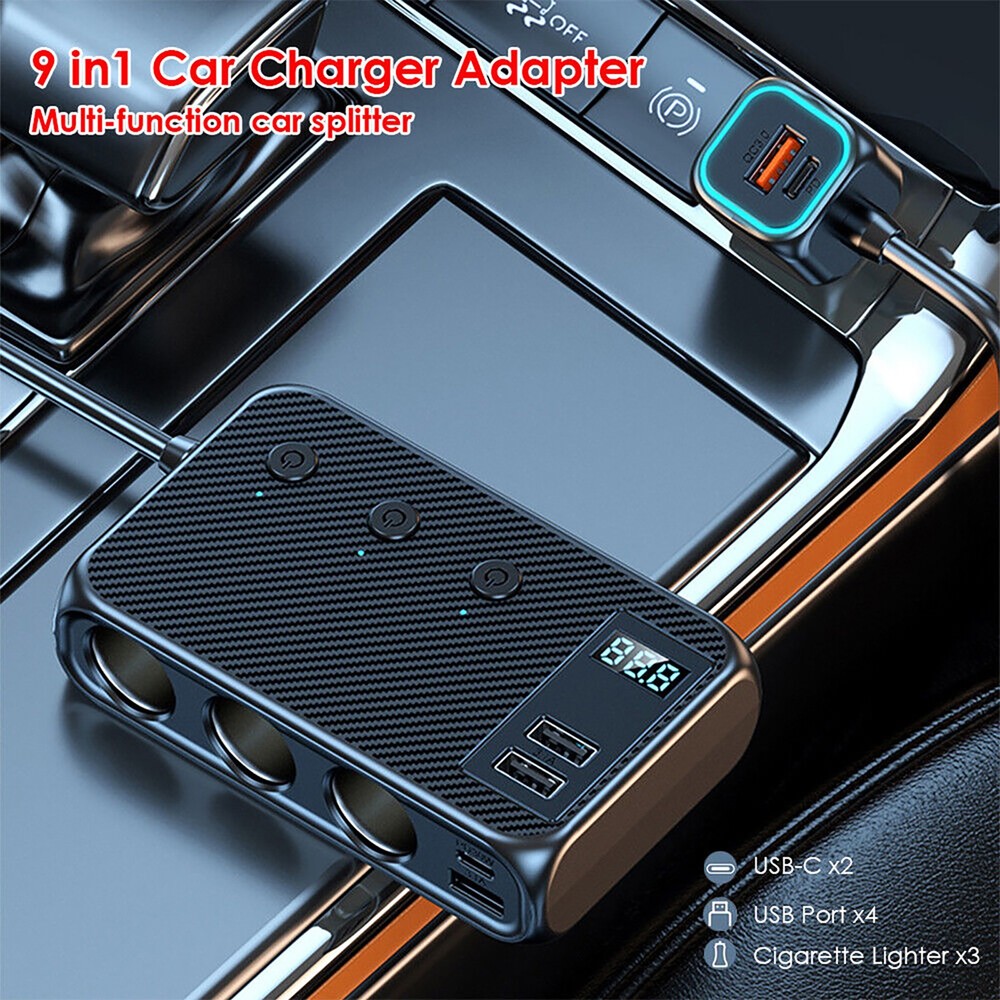 9in 1 Cigarette Lighter Socket Splitter USB Fast Charger Power Adapter Outlet
