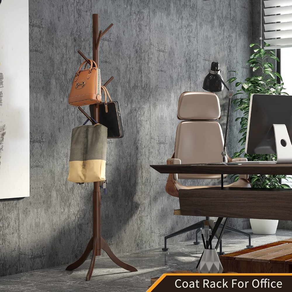 Elegant Bamboo Coat Rack with 8 Hooks - Adjustable Height & Space-Saving Design