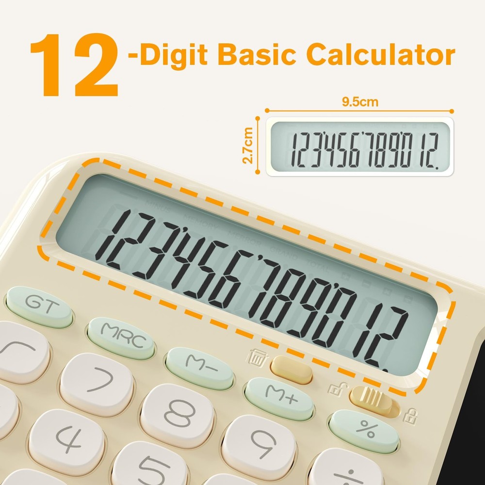 Desk Basic Calculator with Notepad for School Cute Simple Big Button Standard...