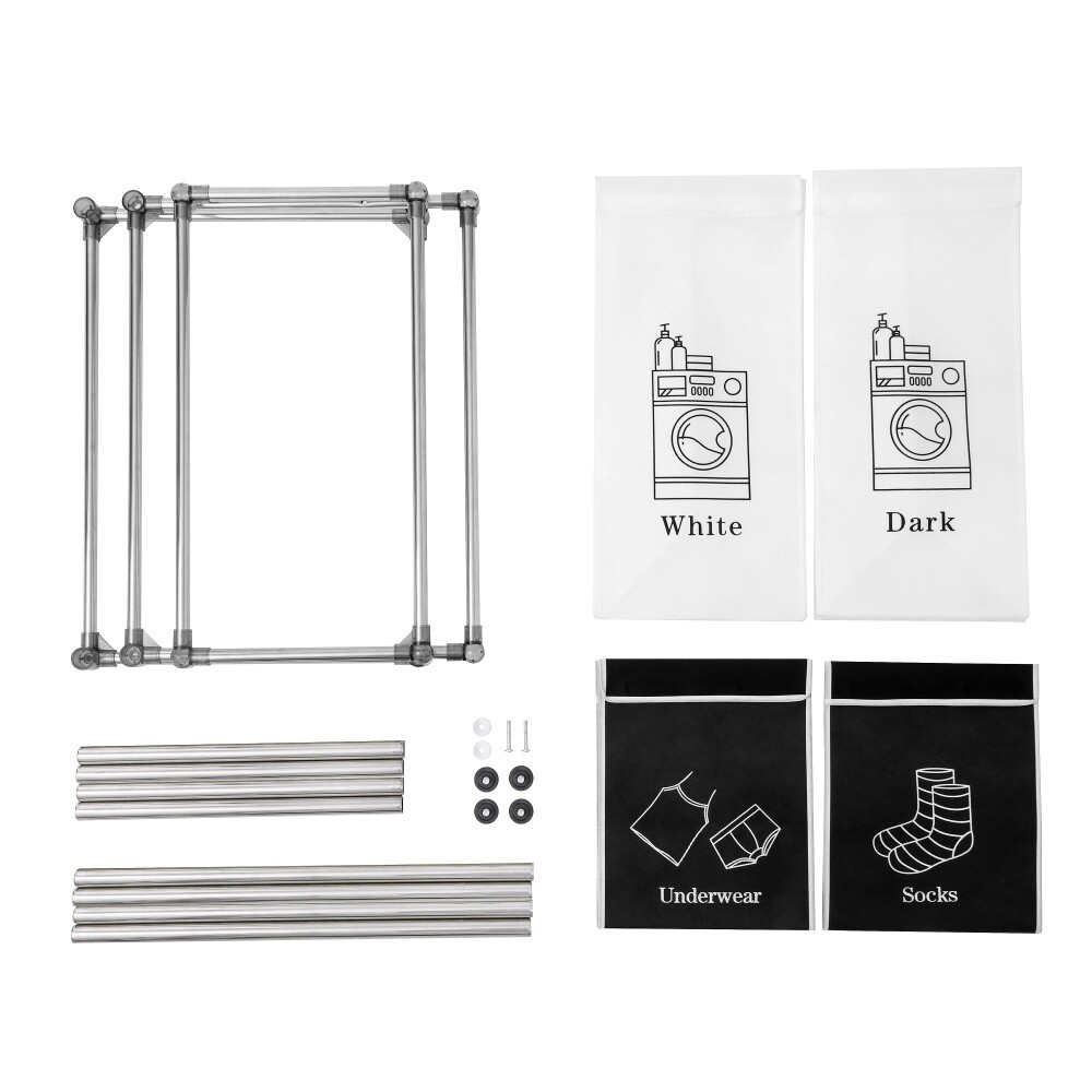 2 Tier Laundry Sorting Basket with 4 Removable Pouches for Organizer