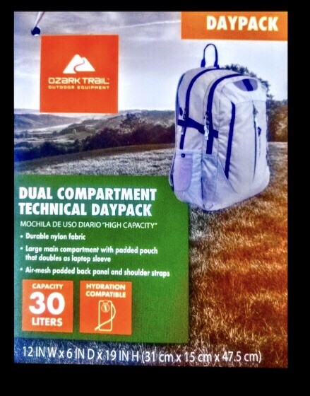 Ozark trail backpack dual compartment technical daypack 30 liters, high capacity