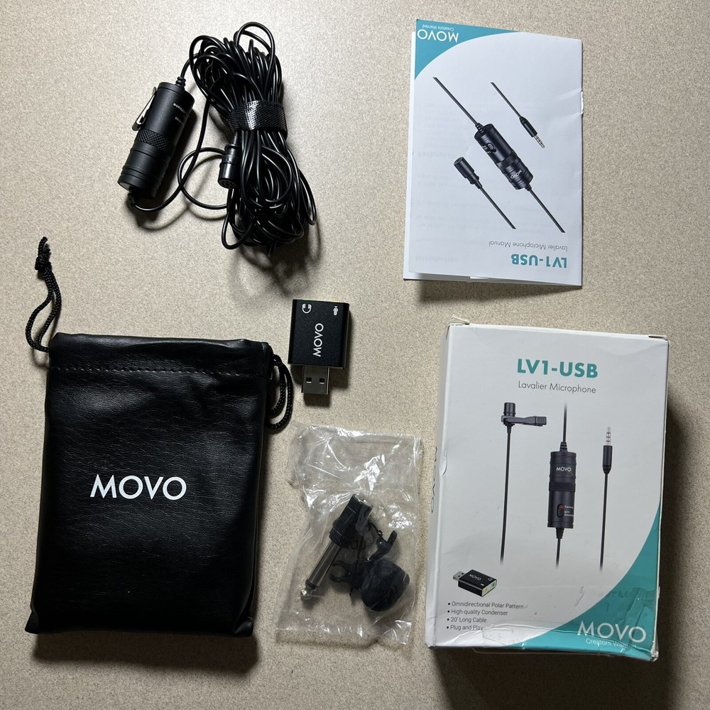 Movo Universal Lavalier Microphone Lav Mic USB Laptop PC Mac Smartphone Camera