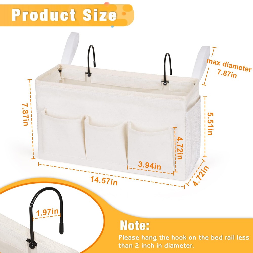 Bedside Caddy Storage Organizer with Fixed Straps and Water Bottle Holder for...