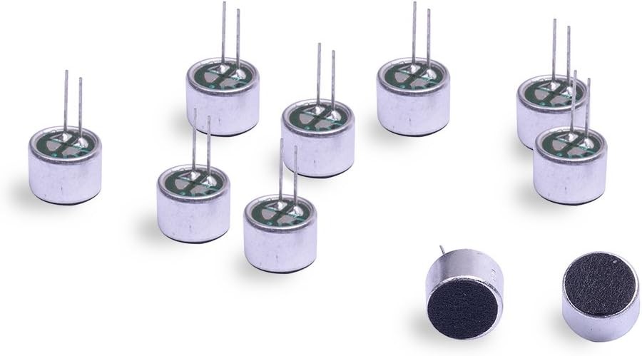 10Pcs Cylindrical Electret Condenser Microphone Pickup with 2 Silver, Black