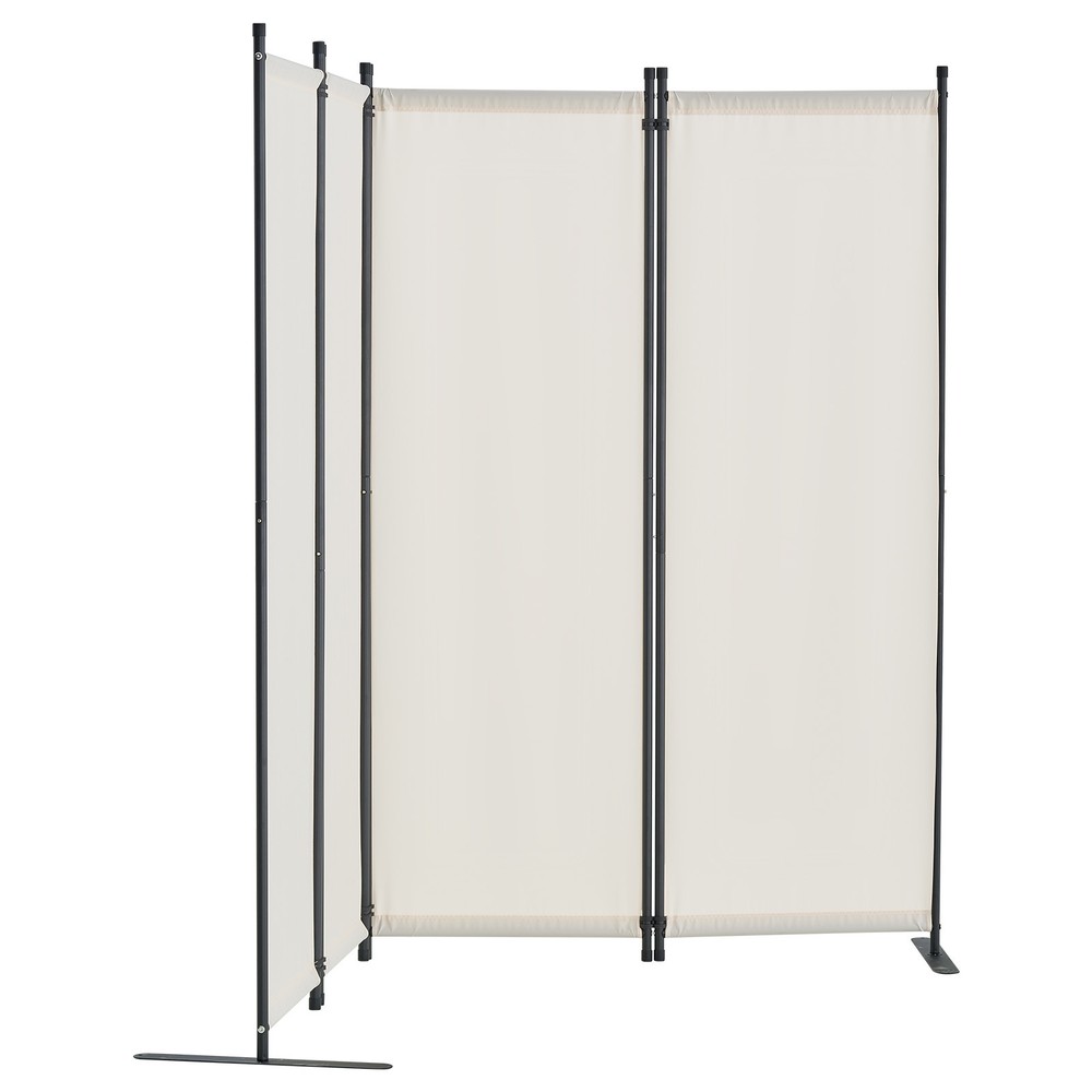 Room Divider 4-Panel Folding Privacy Screen Fabric Partition Office White