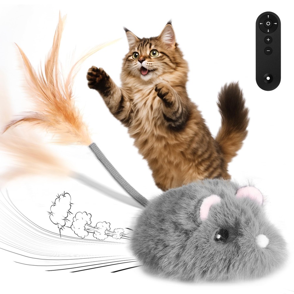 Pawingcat Cat Mouse Toy Remote Control Moving Interactive Small, Grey